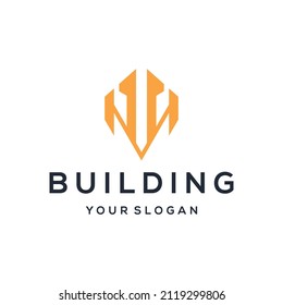 Building town logo design with initial M and V