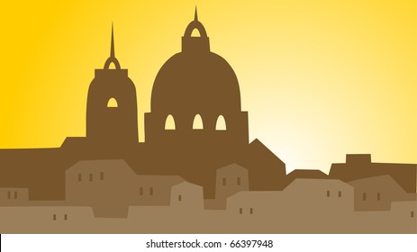 building town on yellow background