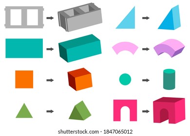 Building and toy block vector geometric figures set isolated on a white background.