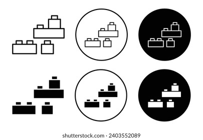 icono de juguete de construcción. bloque de plástico lego para construir una pared en casa para niños o niños de la actividad de diversión jugar el logo set de signo. objeto preescolar o de guardería infantil para construir juguetes usando el símbolo de bloques de lego vector