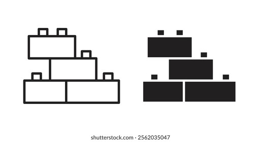 Building toy icons in flat and line style set.