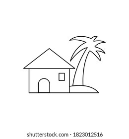 Building and tree palm line icon. icon for holiday. Design template vector