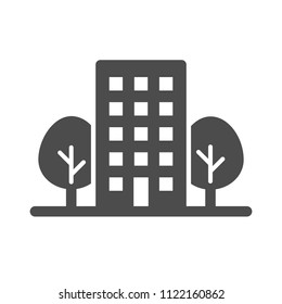 building with trees