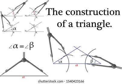 Building a triangle using two angles and one side, using the compass we build the angles.