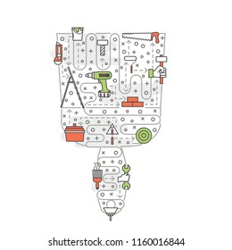 Building trowel shape poster banner template. Hand work tools for construction, home repair, renovation. Vector thin line art flat style design elements, icons for website banners, printed materials.