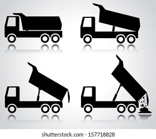 Building trucks icon set. Abstract black truck icon collection isolated on white. Easy to edit vector design, objects are grouped separately.