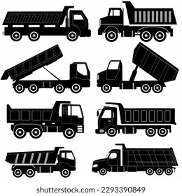 Building trucks silhouette icon set. heavy equipment, Abstract black truck icon collection isolated on white