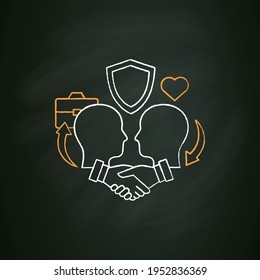 Building trust chalk icon. Trusting relationships. Friendly atmosphere. Successfully handles, resolves issues sensibly, fairly. Isolated vector illustration on chalkboard