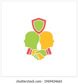 Building trust flat icon. Trusting relationships. Friendly atmosphere. Successfully handles, resolves issues sensibly, fairly.Communication concept. Vector illustration