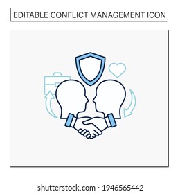 Building trust line icon. Trusting relationships. Friendly atmosphere. Successfully handles, resolves issues sensibly, fairly.Communication concept. Isolated vector illustration. Editable stroke