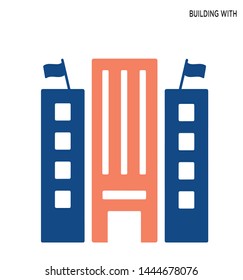Building two flags icon buildings concept symbol design 