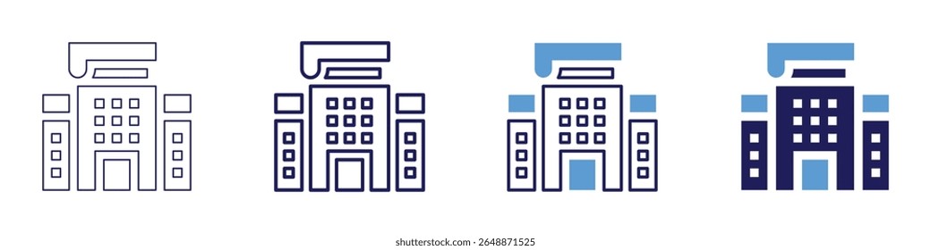 Building type icon in 4 different styles. Thin Line, Line, Bold Line, Duotone. Duotone style. Editable stroke.