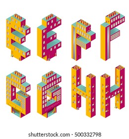 BUILDING TYPES.
ISOMETRIC ALPHABET.