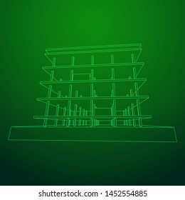 Building under construction. Build house construct in process. Wireframe low poly mesh vector illustration