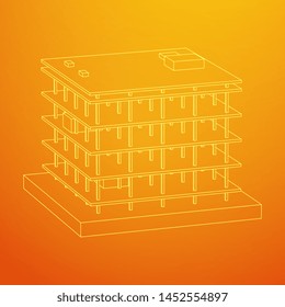 Building under construction. Build house construct in process. Wireframe low poly mesh vector illustration