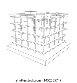 Building under construction. Build house construct in process. Wireframe low poly mesh vector illustration