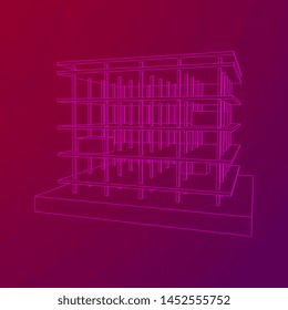 Building under construction. Build house construct in process. Wireframe low poly mesh vector illustration