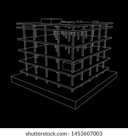 Building under construction. Build house construct in process. Wireframe low poly mesh vector illustration