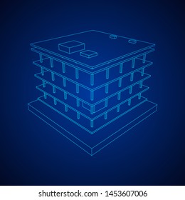 Building under construction. Build house construct in process. Wireframe low poly mesh vector illustration