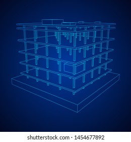 Building under construction. Build house construct in process. Wireframe low poly mesh vector illustration