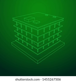 Building under construction. Build house construct in process. Wireframe low poly mesh vector illustration
