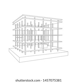 Building under construction. Build house construct in process. Wireframe low poly mesh vector illustration