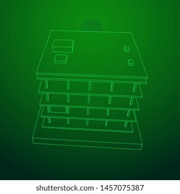 Building under construction. Build house construct in process. Wireframe low poly mesh vector illustration