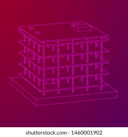 Building under construction. Build house construct in process. Wireframe low poly mesh vector illustration