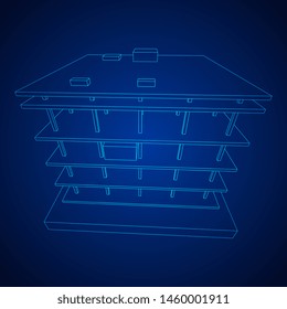 Building under construction. Build house construct in process. Wireframe low poly mesh vector illustration