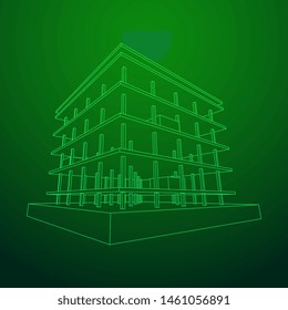 Building under construction. Build house construct in process. Wireframe low poly mesh vector illustration