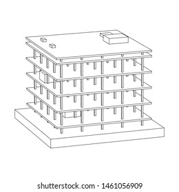 Building under construction. Build house construct in process. Wireframe low poly mesh vector illustration
