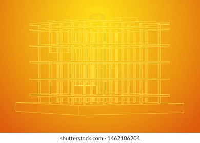 Building under construction. Build house construct in process. Wireframe low poly mesh vector illustration