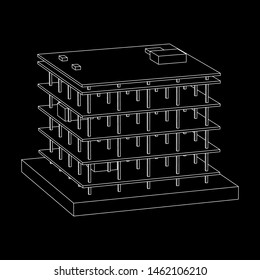 Building under construction. Build house construct in process. Wireframe low poly mesh vector illustration