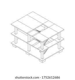 Building under construction. Build house construct in process. Wireframe low poly mesh vector illustration