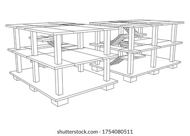 Bau im Bau. Bauen Sie ein Haus in Bearbeitung. Wireframe Low-Poly-Mesh, Vektorgrafik