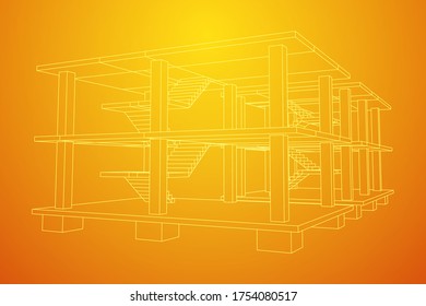 Building under construction. Build house construct in process. Wireframe low poly mesh vector illustration