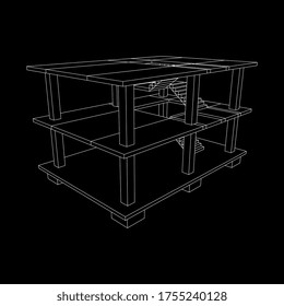 Edificio en construcción. Construir la construcción de la casa en proceso. Ilustración vectorial de malla baja de malla de alambre