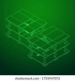 Building under construction. Build house construct in process. Wireframe low poly mesh vector illustration