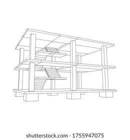 Building under construction. Build house construct in process. Wireframe low poly mesh vector illustration