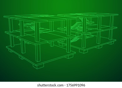 Building under construction. Build house construct in process. Wireframe low poly mesh vector illustration