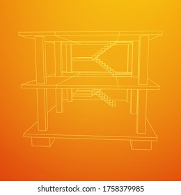 Building under construction. Build house construct in process. Wireframe low poly mesh vector illustration