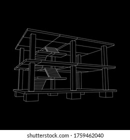 Building under construction. Build house construct in process. Wireframe low poly mesh vector illustration