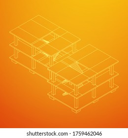 Building under construction. Build house construct in process. Wireframe low poly mesh vector illustration