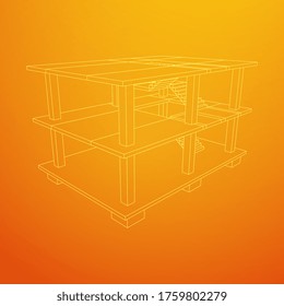 Building under construction. Build house construct in process. Wireframe low poly mesh vector illustration