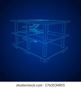 Edificio en construcción. Construir la construcción de la casa en proceso. Ilustración vectorial de malla baja de malla de alambre