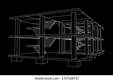 Building under construction. Build house construct in process. Wireframe low poly mesh vector illustration