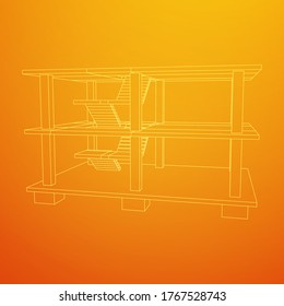 Building under construction. Build house construct in process. Wireframe low poly mesh vector illustration