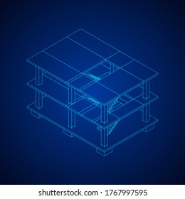 Building under construction. Build house construct in process. Wireframe low poly mesh vector illustration