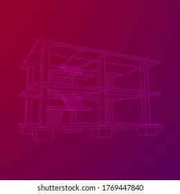 Building under construction. Build house construct in process. Wireframe low poly mesh vector illustration