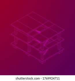 Building under construction. Build house construct in process. Wireframe low poly mesh vector illustration